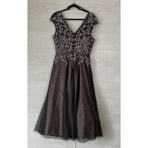 Xscape Womens Gray Chiffon Beaded Evening Dress Gown Size 12